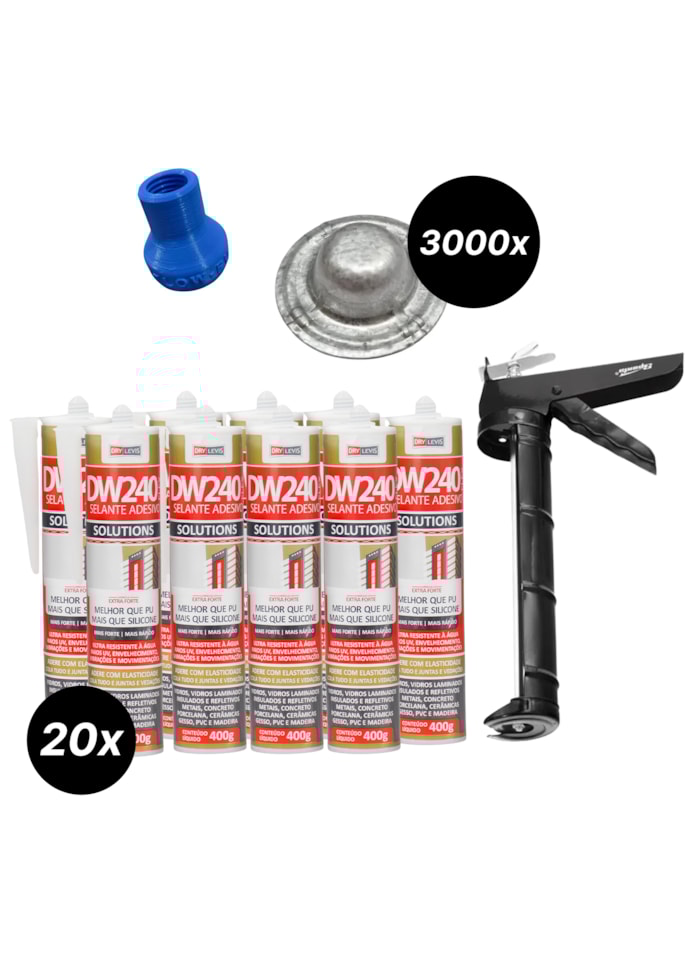 20x Selante DW240 + Aplicador de Silicone 9 Polegadas Sparta + 3000x Protetor de Parafuso Veipar + 1 Bico Aplicador Duramais