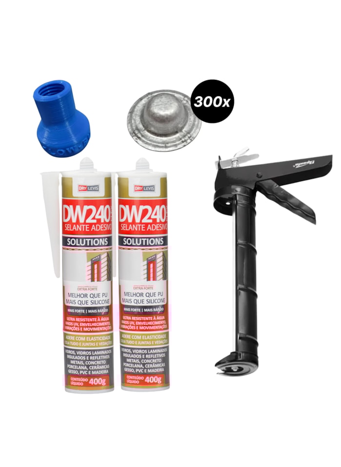 2x Selante DW240 + Aplicador de Silicone 9 Polegadas Sparta  + 300x Protetor de Parafuso Veipar  + 1 Bico Aplicador Duramais