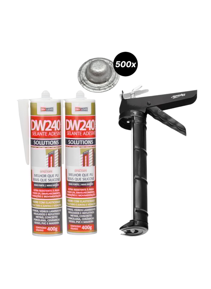 2x Selante DW240 + Aplicador de Silicone 9 Polegadas Sparta  + 500x Protetor de Parafuso Veipar 