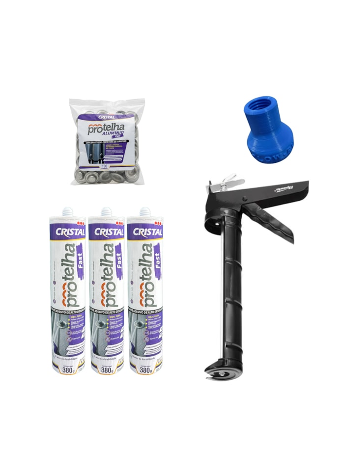 3x Protelha Fast Cristal 380G + Aplicador de Silicone 9 Polegadas Sparta + Bico Injetor Veipar + 100x Proteção De Parafuso Premium Protelha Alumínio Fast Cristal