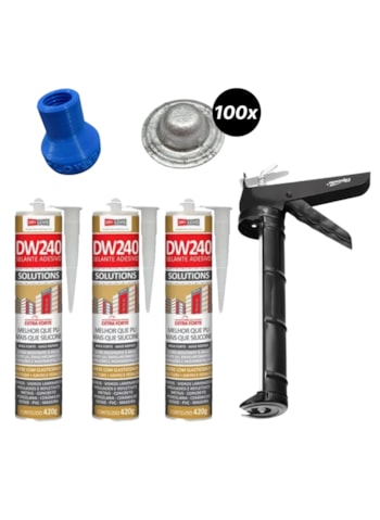 3x Selante DW240 + Aplicador de Silicone 9 Polegadas Sparta + Bico Injetor Veipar + 100x Protetor de Parafuso Veipar 