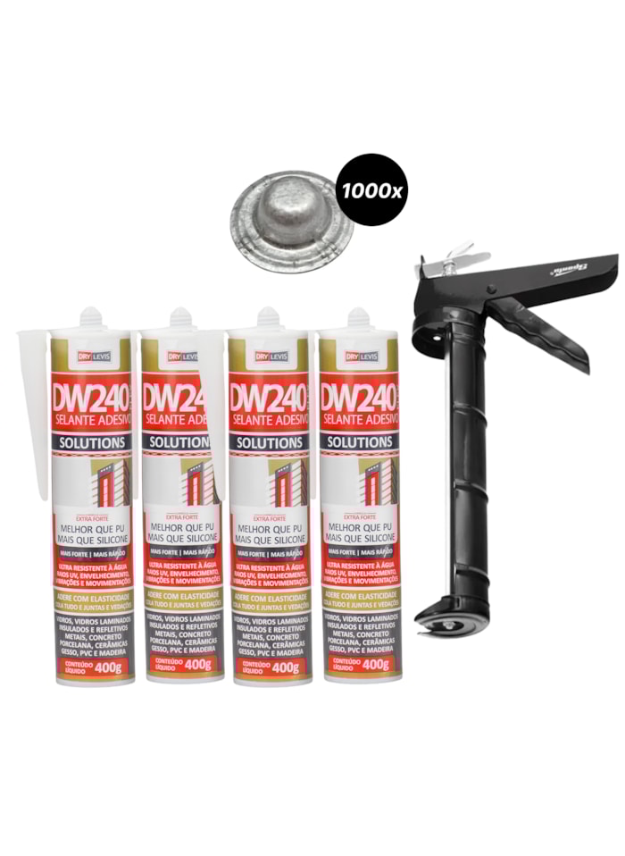 4x Selante DW240 + Aplicador de Silicone 9 Polegadas Sparta  + 1000x Protetor de Parafuso Veipar 