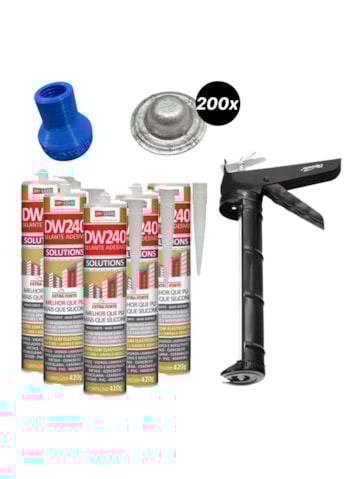 5x Selante DW240 + Aplicador de Silicone 9 Polegadas Sparta + Bico Injetor Veipar + 200x Protetor de Parafuso Veipar   