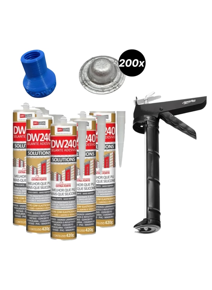 5x Selante DW240 + Aplicador de Silicone 9 Polegadas Sparta + Bico Injetor Veipar + 200x Protetor de Parafuso Veipar   