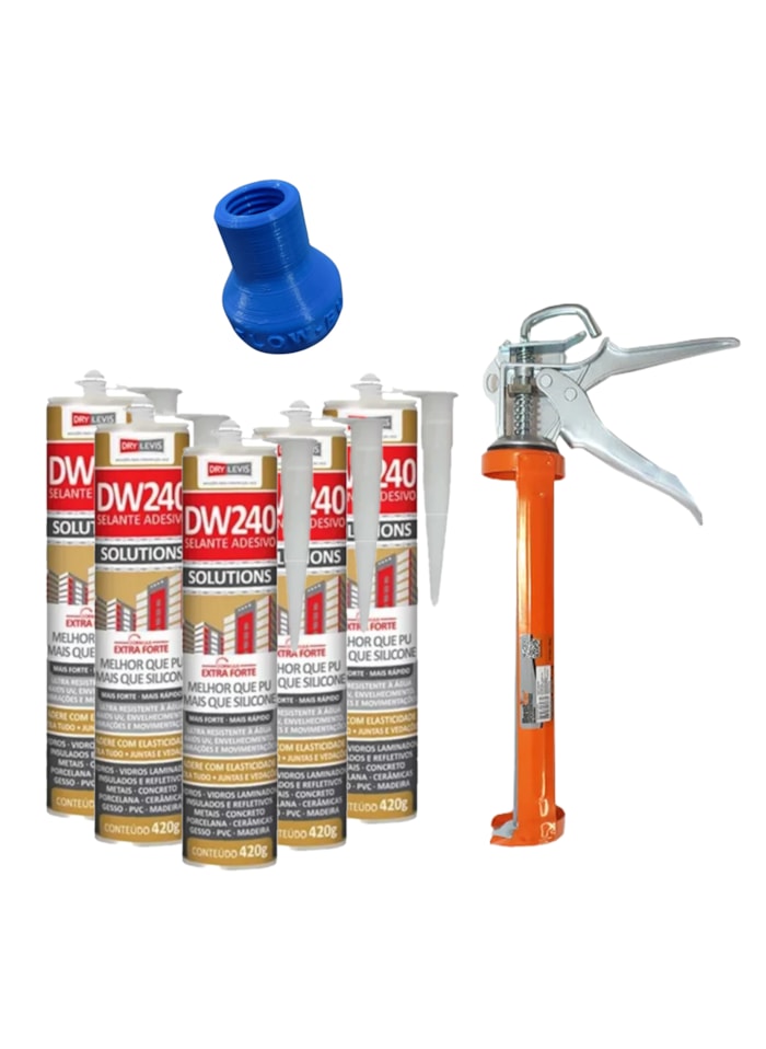 5x Selante DW240 + Pistola Aplicadora Bestfer (Aço) + Bico Injetor Veipar