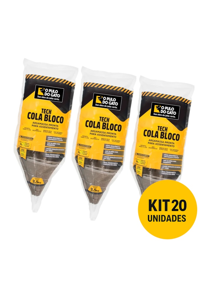 Kit 20x Tech Cola Bloco - Argamassa Pronta para Assentamento 2,5KG Pulo do Gato