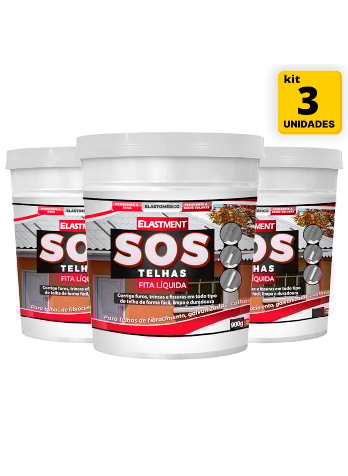 KIT 3x Fita Multiuso Líquida para Telhados SOS Telhas 900ml