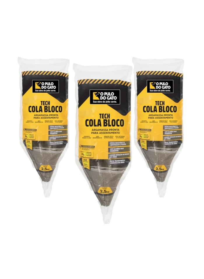 Kit 3x Tech Cola Bloco - Argamassa Pronta para Assentamento 2,5KG Pulo do Gato