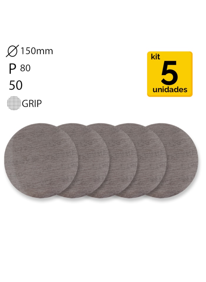 KIT Disco de Lixa Abranet Ace 6 ''/ 150MM P80 Mirka - 5 unidades