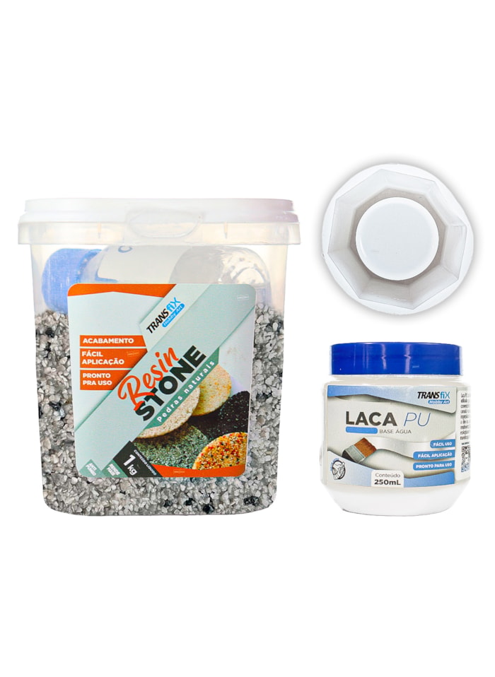 Kit Hobby Art Resin Stone 1KG São Paulo + Laca PU 250ML Brilhante + Molde de Silicone Octágono 95x90mm