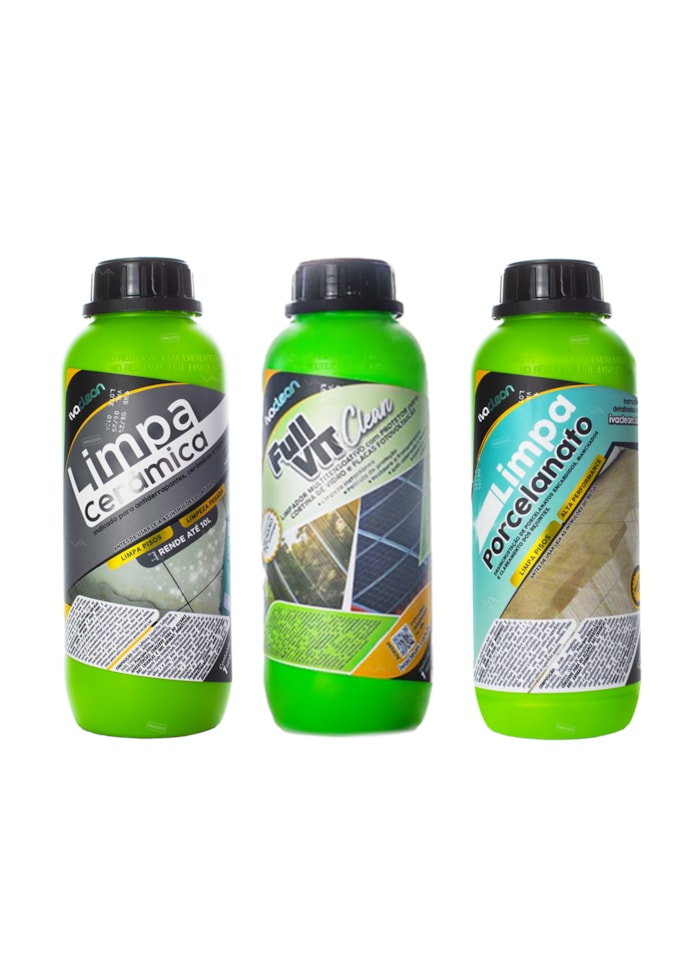 Kit Limpeza Multiuso Ivaclean Limpa Ceramica 1L Limpa Porcelanato 1L Limpador De Placas Solares Fullvit 1L 82851