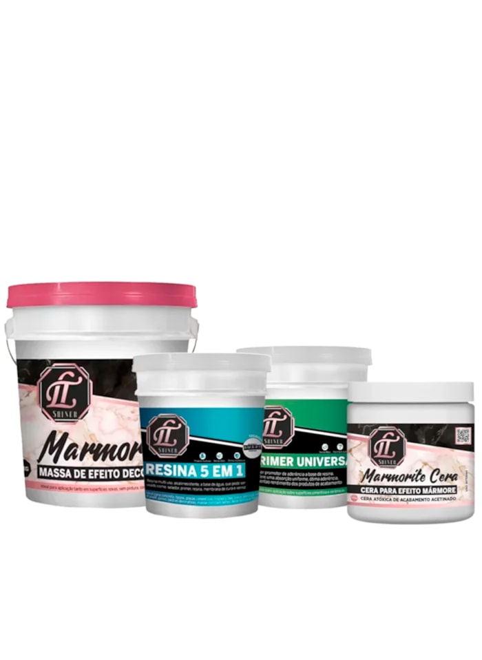 KIT LT Shine Marmorite 4KG Branco + Resina 900ML + Primer Universal 1KG + Cera Atóxica 700G