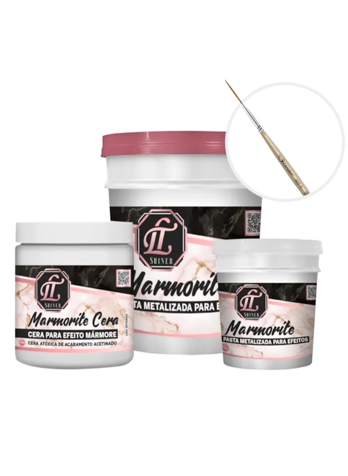 KIT Marmorite 4KG Base + Cera de Acabamento 700G + Pasta Metalizada Cobre + Pincel 422-2
