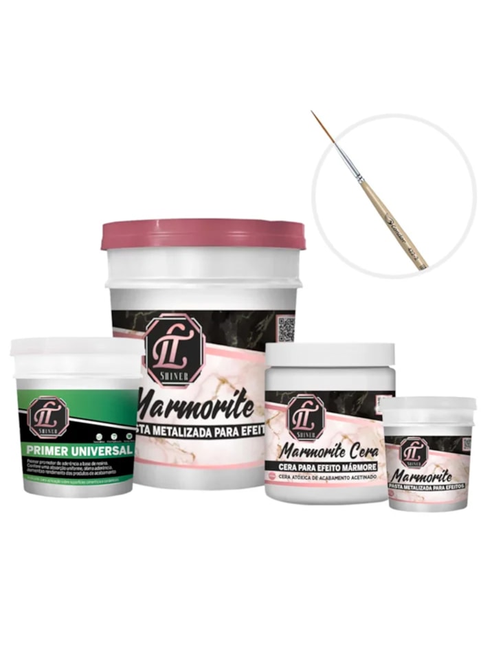 KIT Marmorite 4KG Base + Primer Universal 1KG + Cera de Acabamento + Pasta Metalizada + Pincel