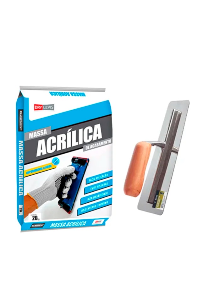 KIT Massa Acrílica em Pó 20KG + Desempenadeira de Efeitos Metálica Atlas