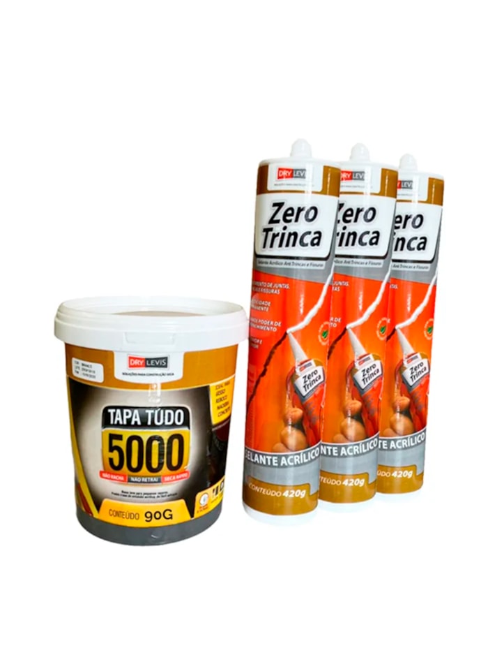 Kit Massa Tapa Tudo 5000 90G + 3x Selante Acrílico Zero Trinca 420G