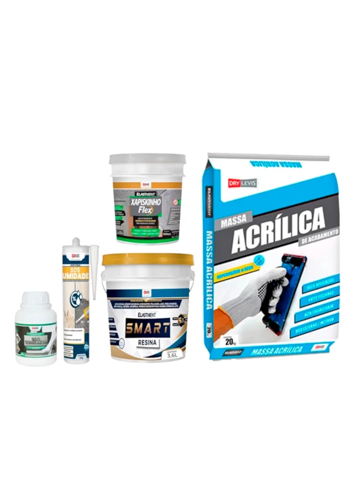 Kit Parede Seca - SOS Umidade 250G (3x) + SOS Concreto 200ML (1x) + Massa Acrilica 20KG (1x) + Smart Resina 3,6L (1x) + Chapisco Flex 900G (1x)