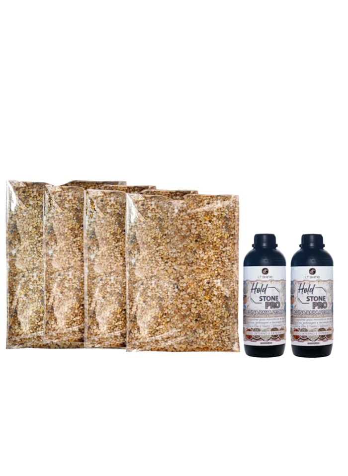 Kit Piso Drenante 3m² - 4x Micro Seixo 15KG + 2x Hold Stone 1L