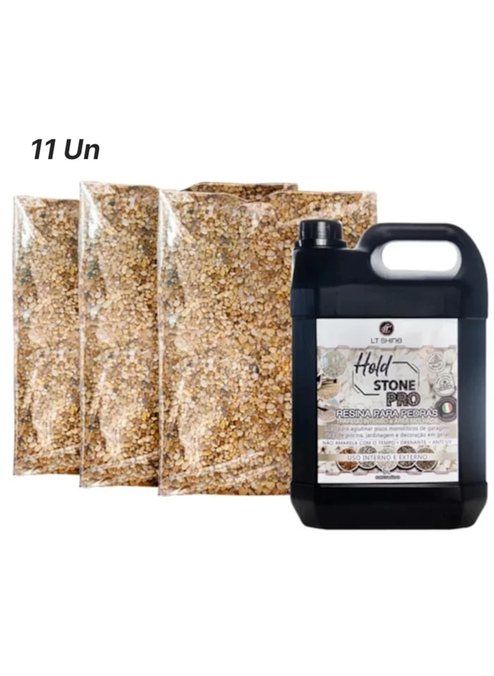 Kit Piso Drenante 8m² - 11x Micro Seixo 15KG + 1x Hold Stone 5L