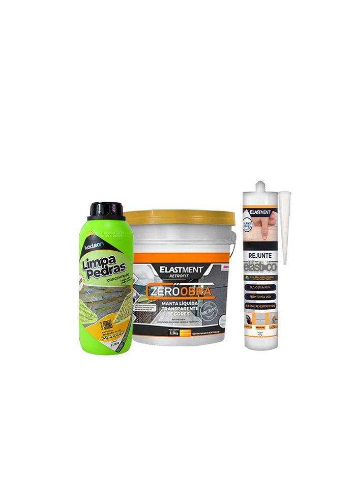 Kit Piso Reformado - Zero Obra 3,5KG + Limpa Pedras 1L + Rejunte Elástico 420G