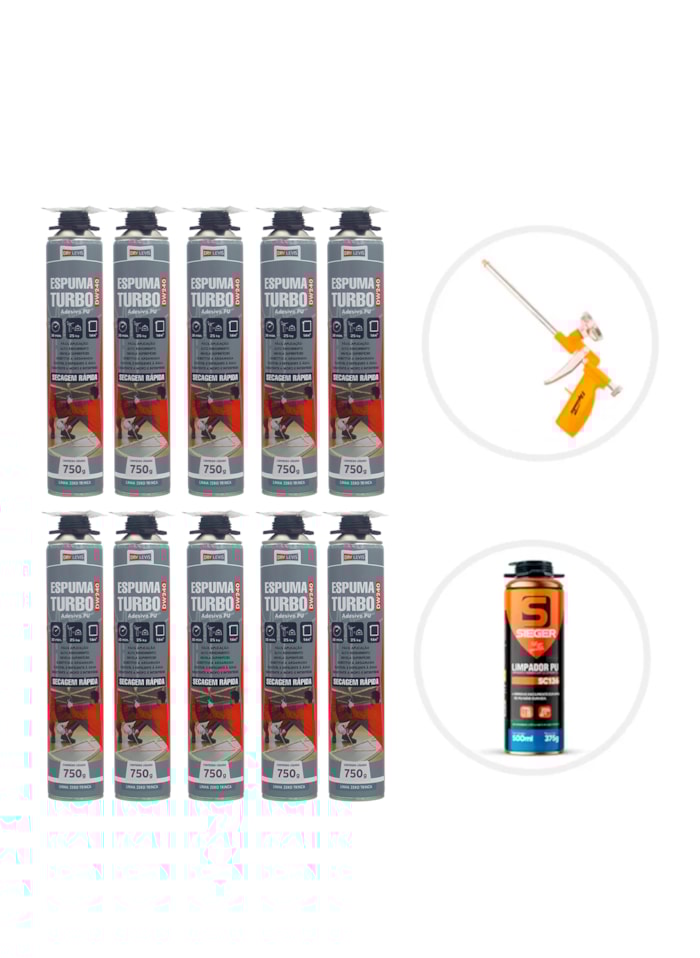 Kit Profissional de Espuma Turbo DW240 - Drylevis (10x 750G) + Limpador Sieger 500ml + Pistola Aplicadora