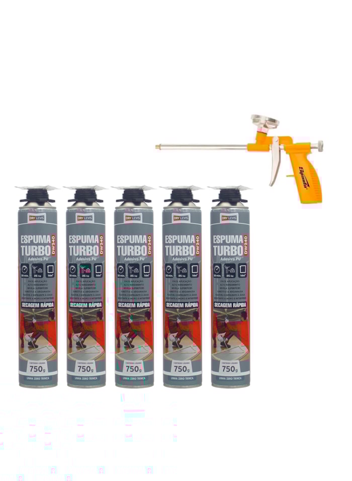 Kit Profissional de Espuma Turbo DW240 - Drylevis (5x 750G) + Pistola Aplicadora Sparta