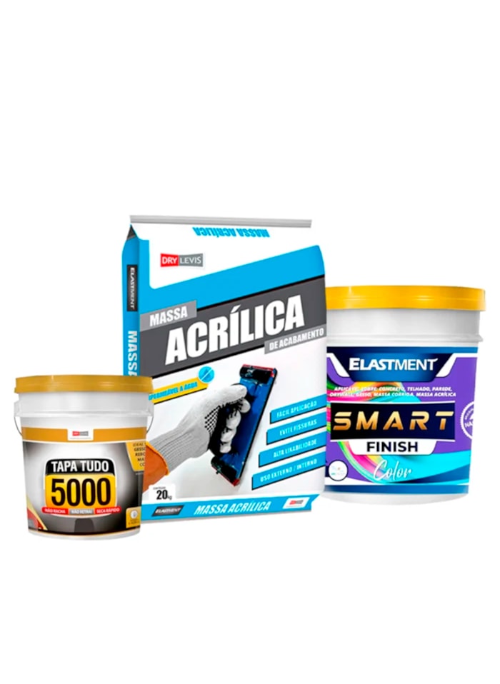 Kit Reparo de Parede 1 - Massa Tapa Tudo 340G + Massa Acrilica 20KG + Smart Color Semi Brilho 3,6L