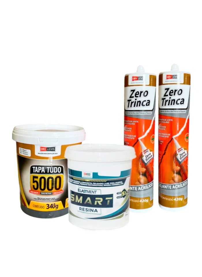 Kit Zero Trinca 3 - Massa Tapa Tudo 340G + Smart Resina 250ML + 2X Selante Acrílico Zero Trinca 420G