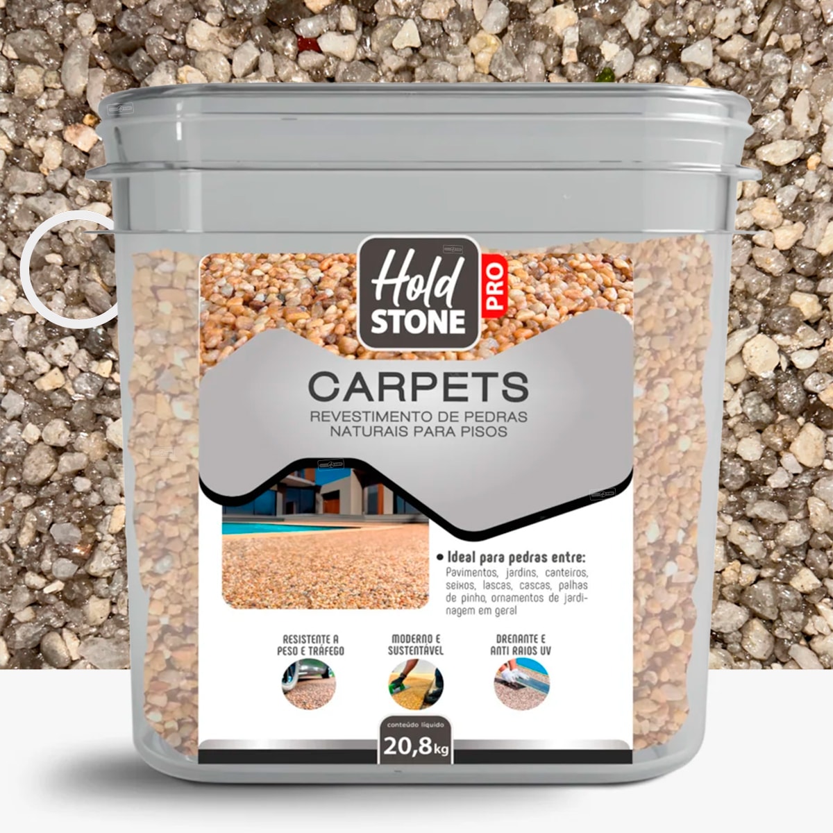 Carpets Pedras Decorativas Hold Stone Pro, 20,8KG Jaspe Cinza