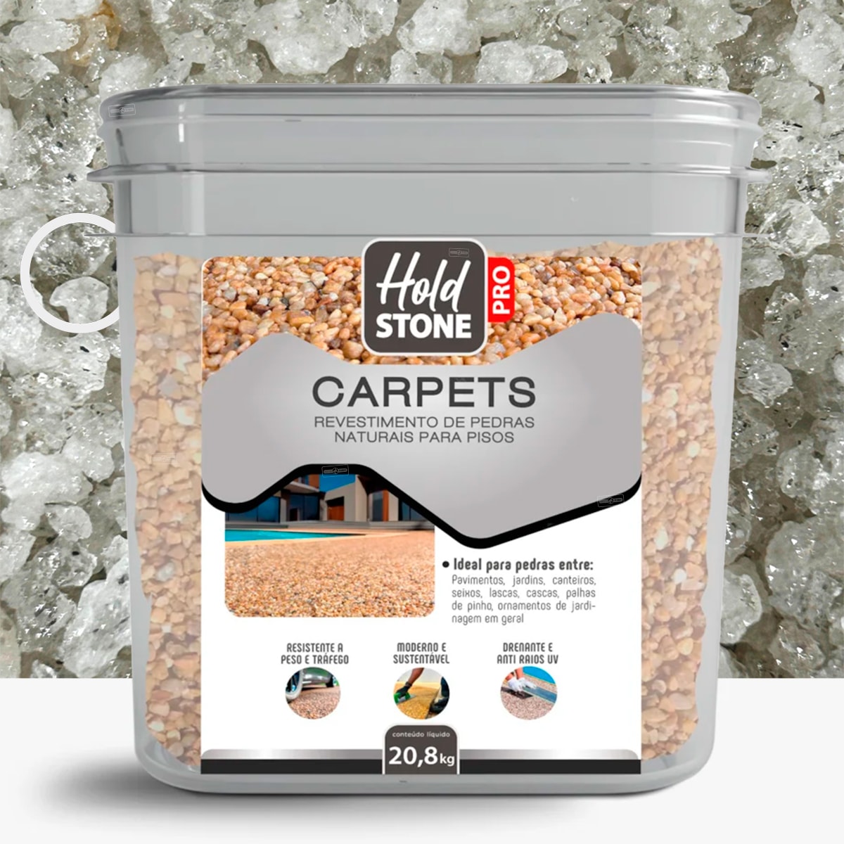 Carpets Pedras Decorativas Hold Stone Pro, 20,8KG Jaspe Cinza