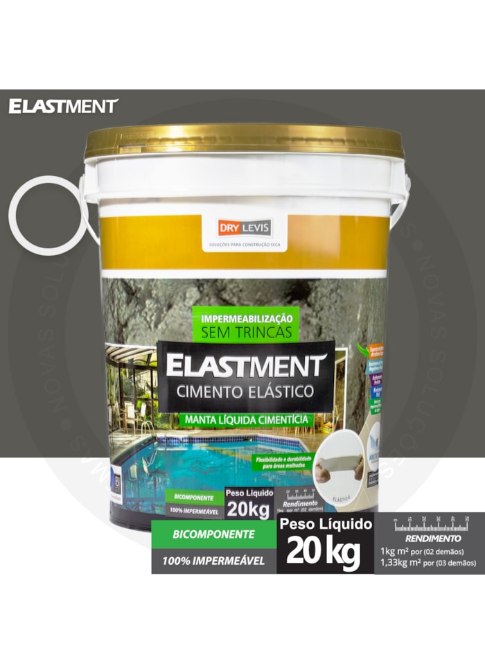 Cimento Elástico Elastment, 20KG Cinza - Aplicação fácil