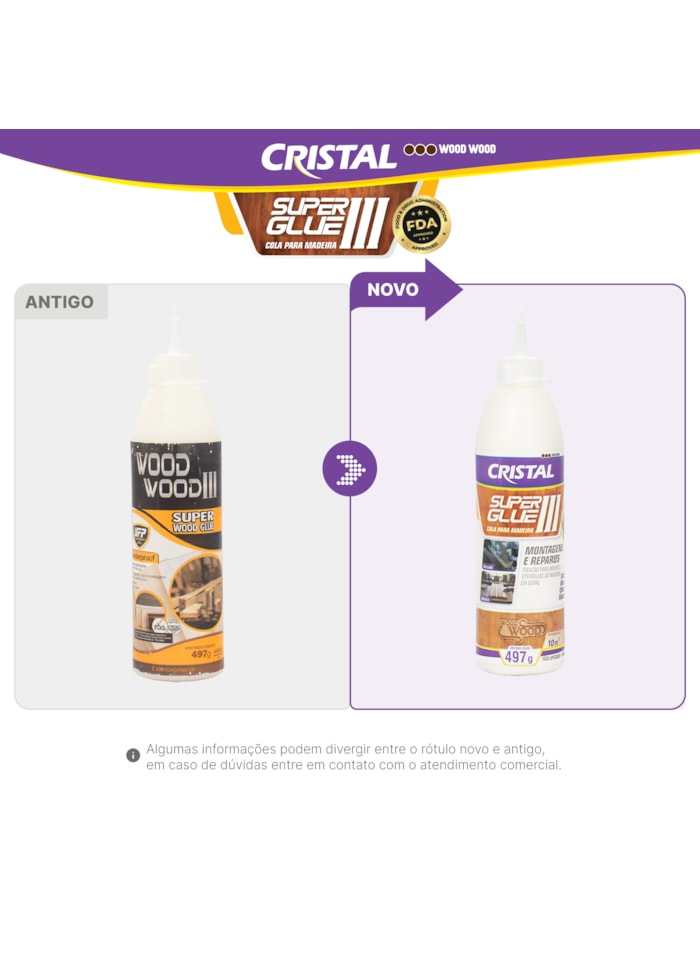 Cola para Madeira Wood Wood 3, 497G - Pronto para Uso, Ótimo Rendimento