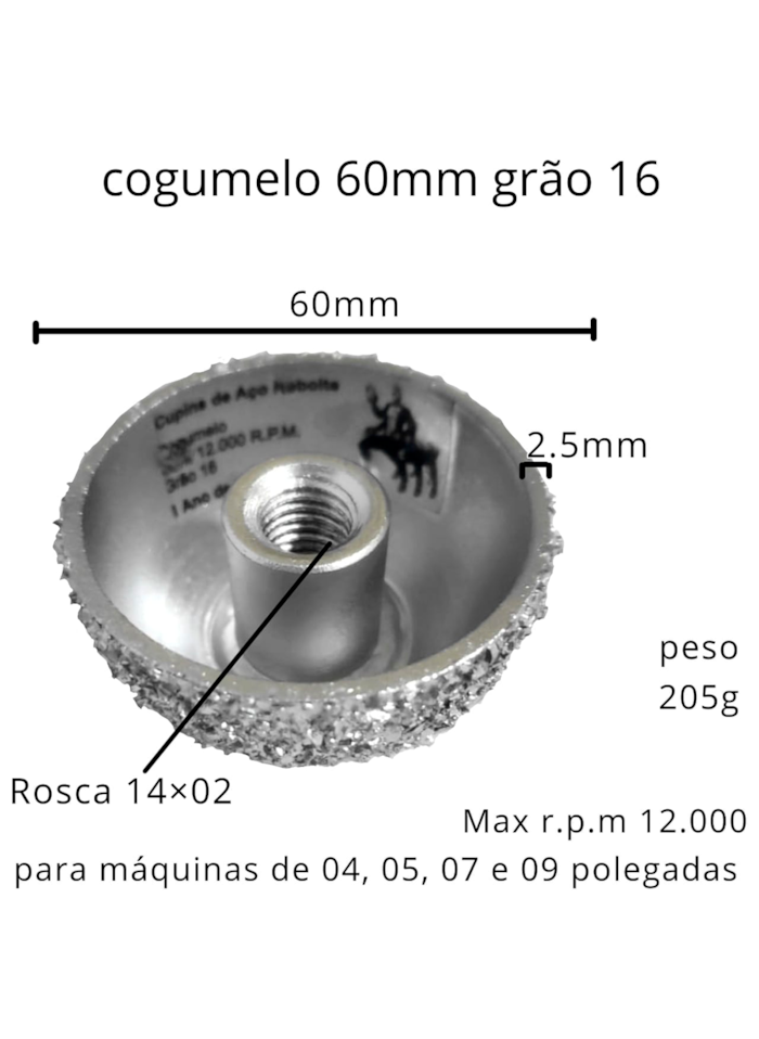 Disco Cogumelo de 6cm Grão 16 Cupins de Aço