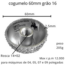Disco Cogumelo de 6cm Grão 16 Cupins de Aço
