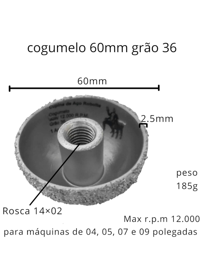 Disco Cogumelo de 6cm Grão 36 Cupins de Aço