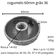 Disco Cogumelo de 6cm Grão 36 Cupins de Aço