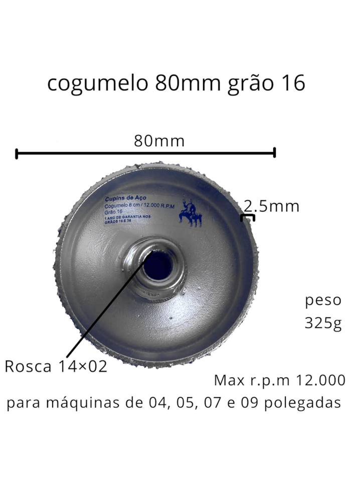 Disco Cogumelo de 8cm Grão 16 Cupins de Aço