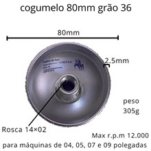 Disco Cogumelo de 8cm Grão 36 Cupins de Aço