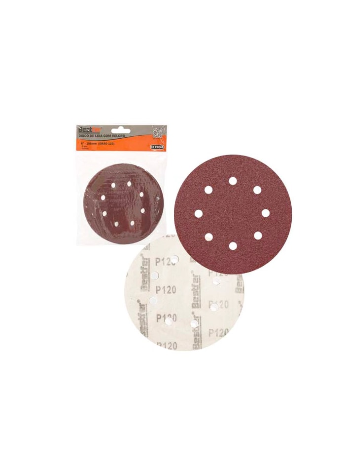 Disco de Lixa com Velcro 8 Furos P120 Bestfer - 1 un