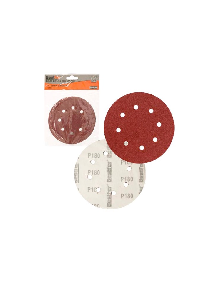 Disco de Lixa com Velcro 8 Furos P180 Bestfer - 1 un