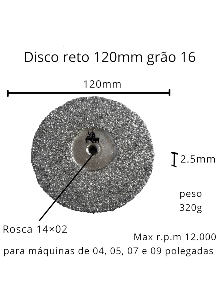 Disco Reto de 12cm Grão 16 Cupins de Aço
