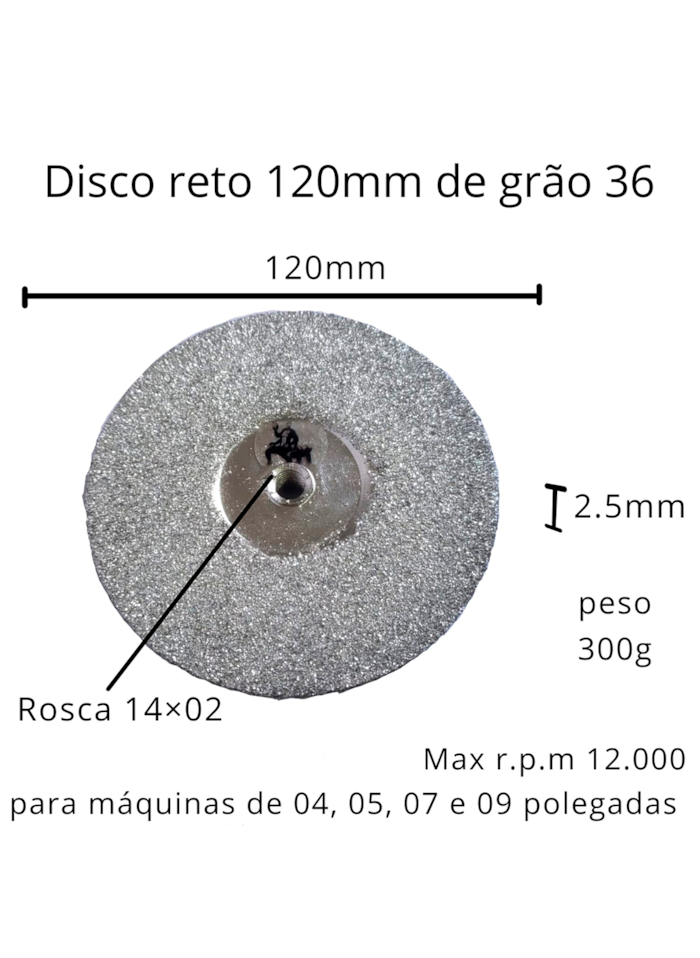 Disco Reto de 12cm Grão 36 Cupins de Aço