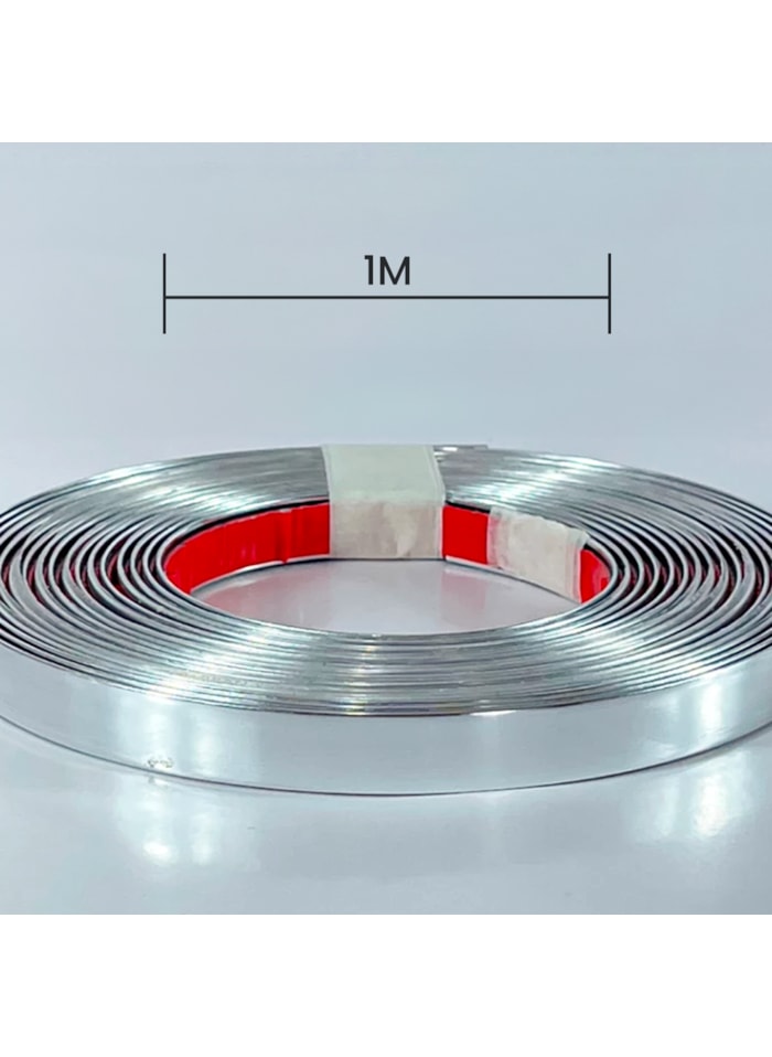 Fita Metalizada de PVC de 15MM com Autocolante Cromada - Por Metro