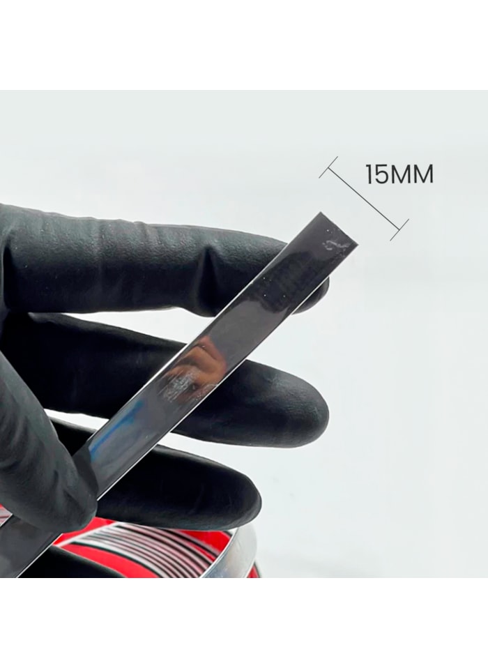 Fita Metalizada de PVC de 15MM com Autocolante Cromada - Por Metro