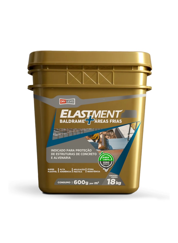 Impermeabilizante Baldrame + Áreas Frias Elastment 18KG Cinza - Membrana Flexível Bicomponente, Pressão Positiva e Negativa
