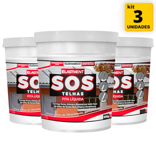 KIT 3x Fita Multiuso Líquida para Telhados SOS Telhas 900G Cinza