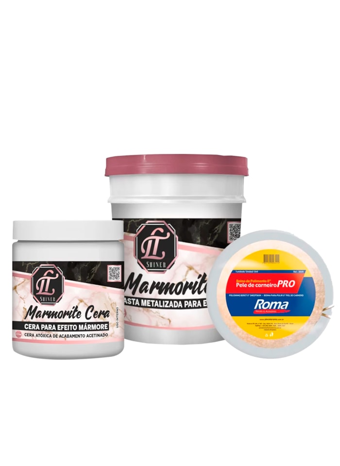 Kit Boina de Polimento Roma + Marmorite 1KG Preto Supremo + Cera de Acabamento 700G