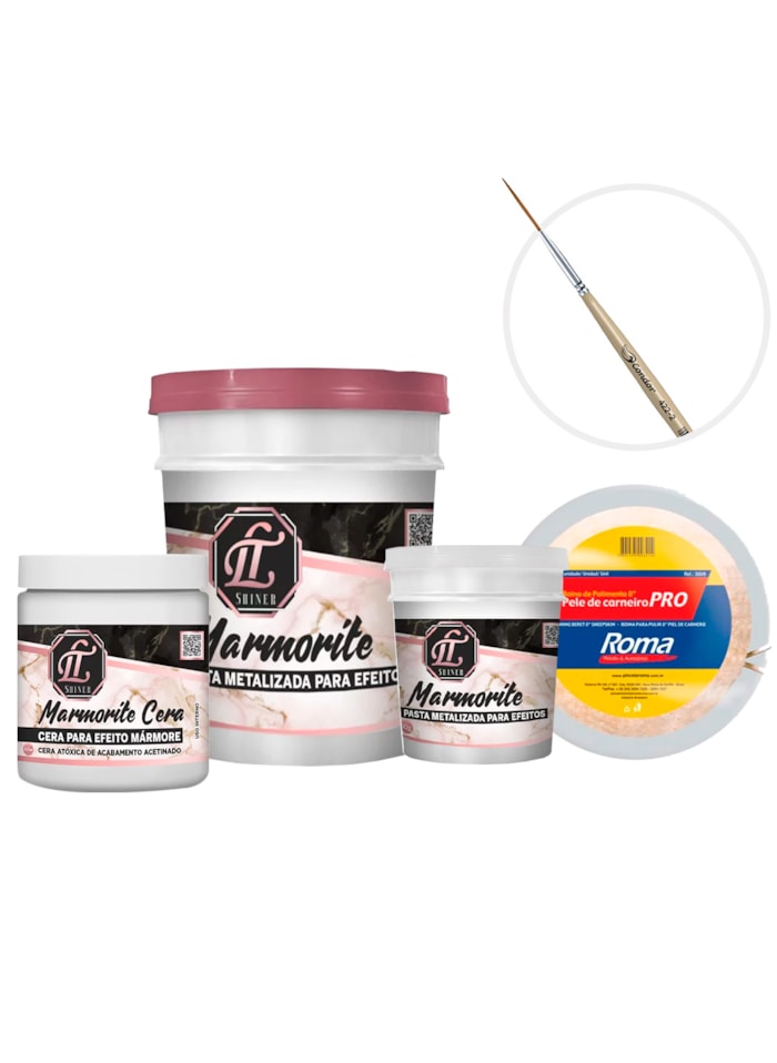 Kit Boina de Polimento Roma + Marmorite 4KG Base + Cera de Acabamento 700G + Pasta Metalizada Ouro