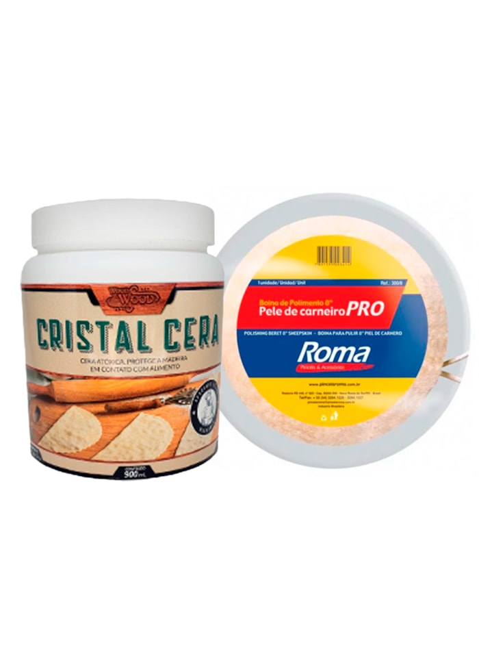 KIT Cera Cristal Wood Wood 900ML + Boina de Polimento Roma