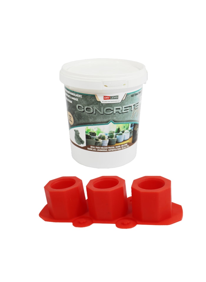 KIT Concrete Design 1KG C/ Molde de Silicone para Vaso de Suculenta com 3 recipientes